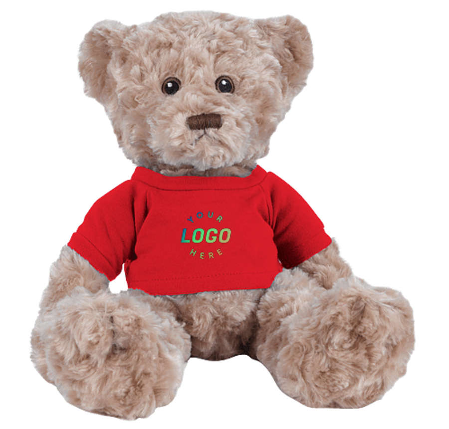 Full Color 10" Tan Dexter Bear Plush Animal in Red