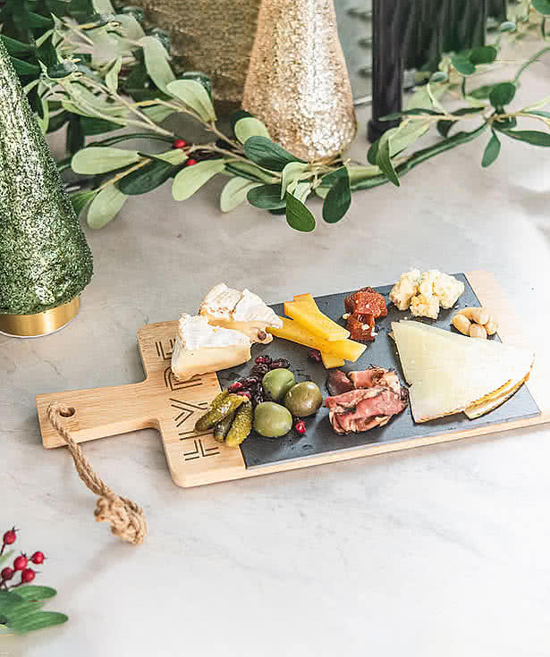 Laser Engraved Bamboo and Slate Charcuterie Cutting Board