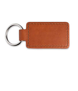 Debossed Tuscany Faux Leather Rectangle Keychain - Color: Tan