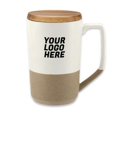 16 oz. Tahoe Tea & Coffee Ceramic Mug with Wood Lid - White