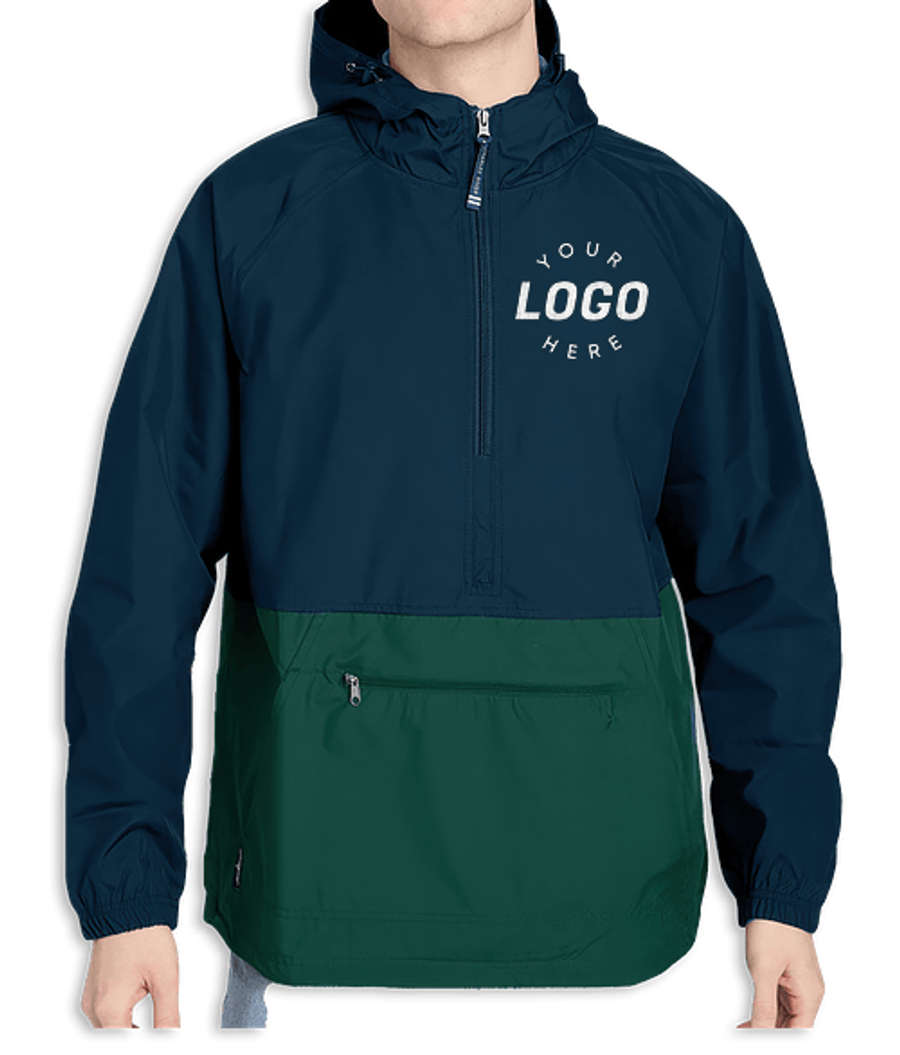 Charles River Colorblock Pack-N-Go Windbreaker Jacket in Navy / Forest