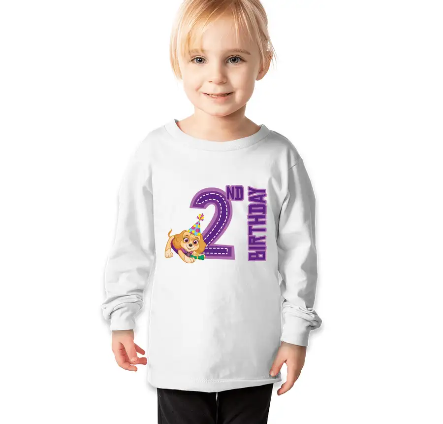 Paw Patrol - Birthday Skye - 2nd Birthday - Bella + Canvas Toddler Jersey Long Sleeve T-shirt