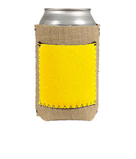 Full Color Burlap Can Cooler with Neoprene Pocket - Color: Bright Yellow
