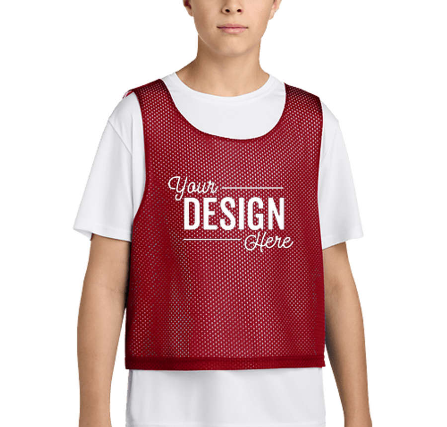 Sport-Tek Youth Lacrosse Reversible Pinnie in Deep Red / White