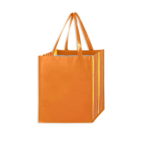 Shiny Laminated Non-Woven Tropic Shopper Tote Bag in Orange