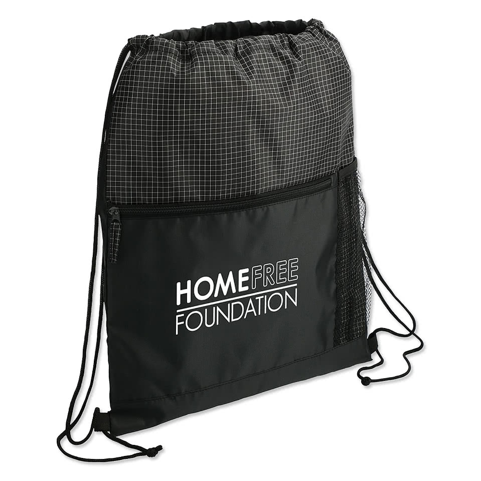 Grid Zippered Drawstring Bag