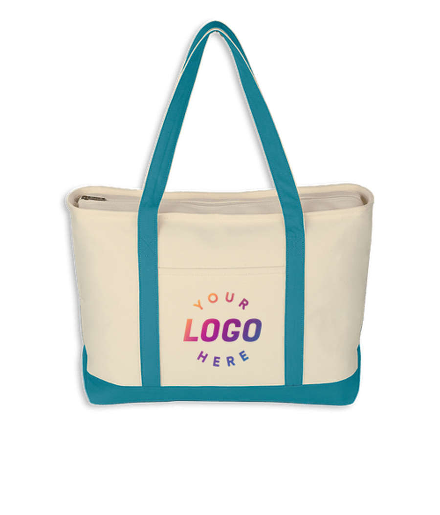 Starboard Large Cotton Canvas Zippered Tote Bag in Natural / Light Blue