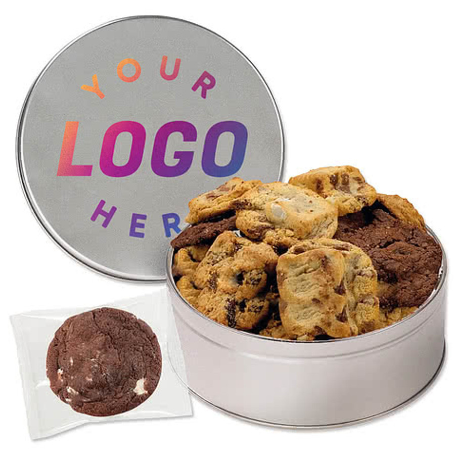 Full Color Assorted Gourmet 12 Cookie Tin in White