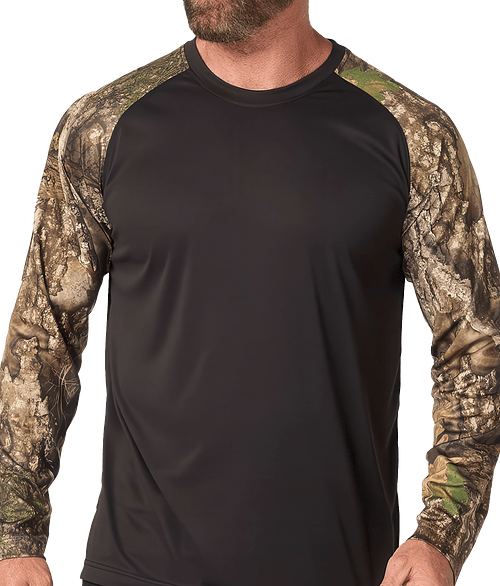 Realtree Recycled Colorblock UPF 30+ Long Sleeve Performance Shirt in Camo/ Black