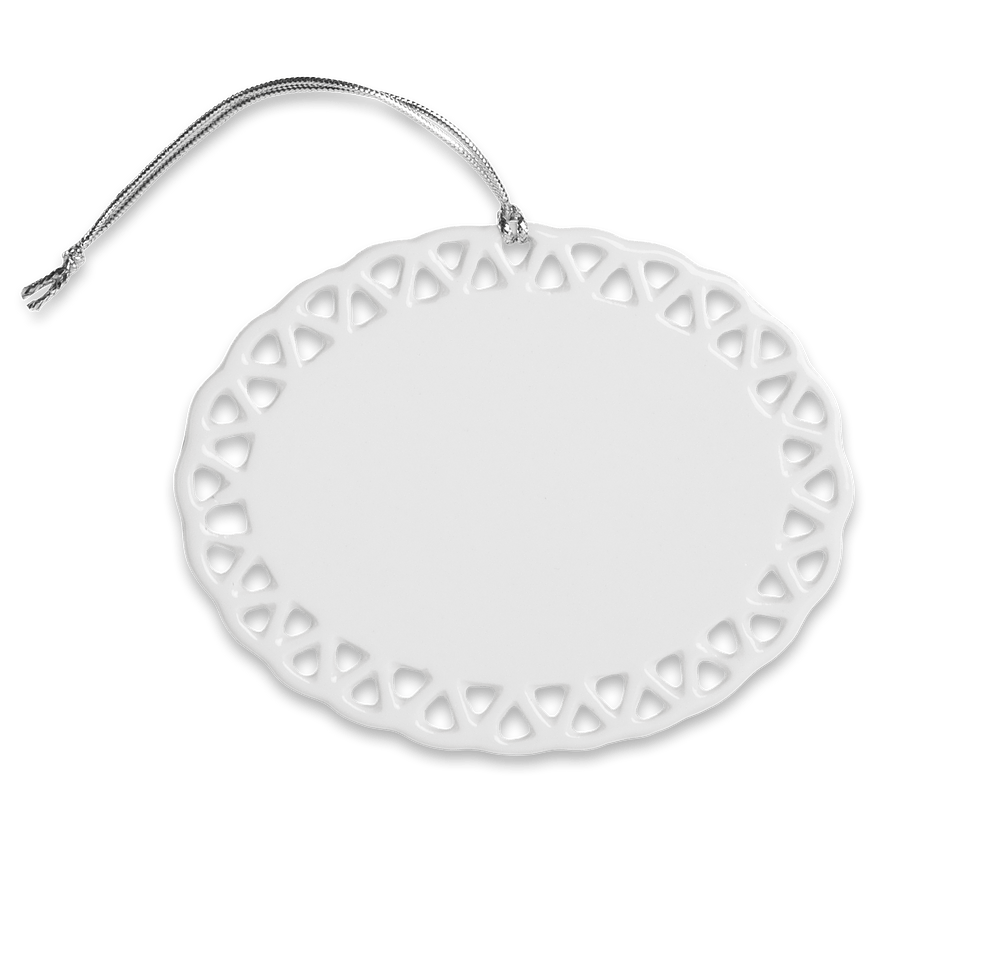Full Color Horizontal Oval Doily Ceramic Ornament-default