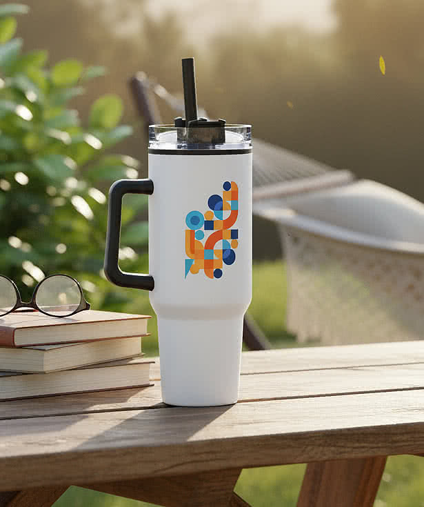 Full Color 40 oz. Outpost Stainless Steel Travel Mug with Straw