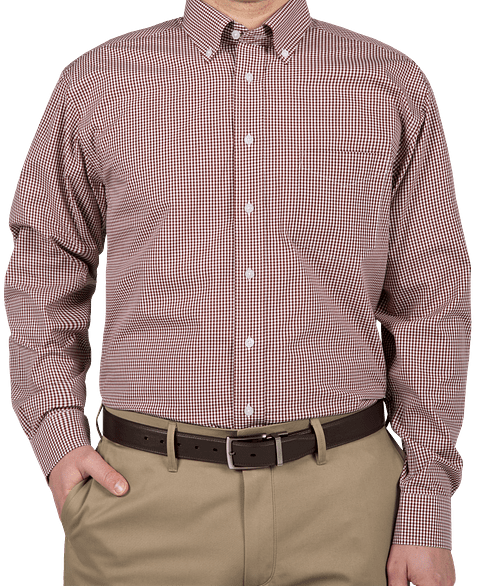 Devon & Jones Crown Collection Gingham Dress Shirt - Embroidered in Burgundy