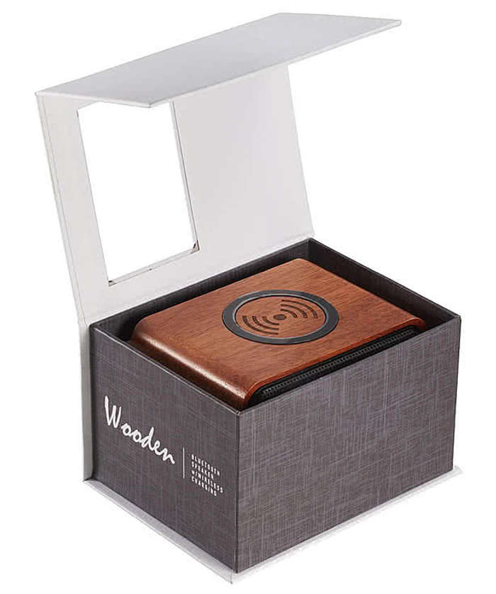 Laser Engraved Wood Portable Bluetooth Speaker with Wireless Charging Pad