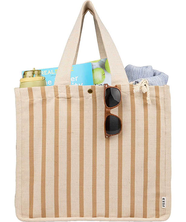 FEED Cotton and Jute Striped Tote Bag