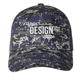 Port Authority Digital Camo Snapback Trucker Hat - Color: Rich Navy Digi / Grey Steel