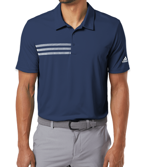 Adidas 3-Stripes UPF 50+ Performance Polo - Printed in Collegiate Navy / White