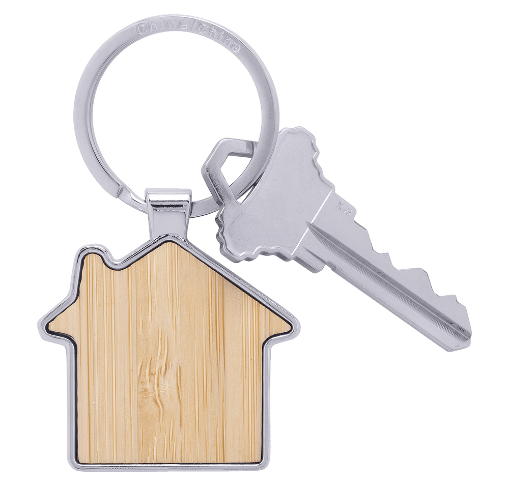 Laser Engraved Bamboo & Metal House Keychain-default