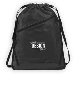 Port Authority Adjustable Strap Contrast Zipper Drawstring Bag - Color: Black / Black