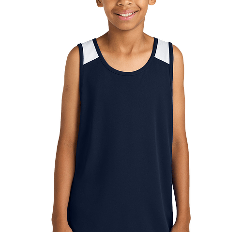 Sport-Tek Youth Club Recycled Performance Basketball Jersey in True Navy / White