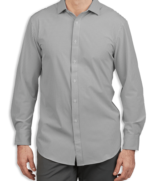 Edwards Point Grey Stretch Dress Shirt in Black Microcheck