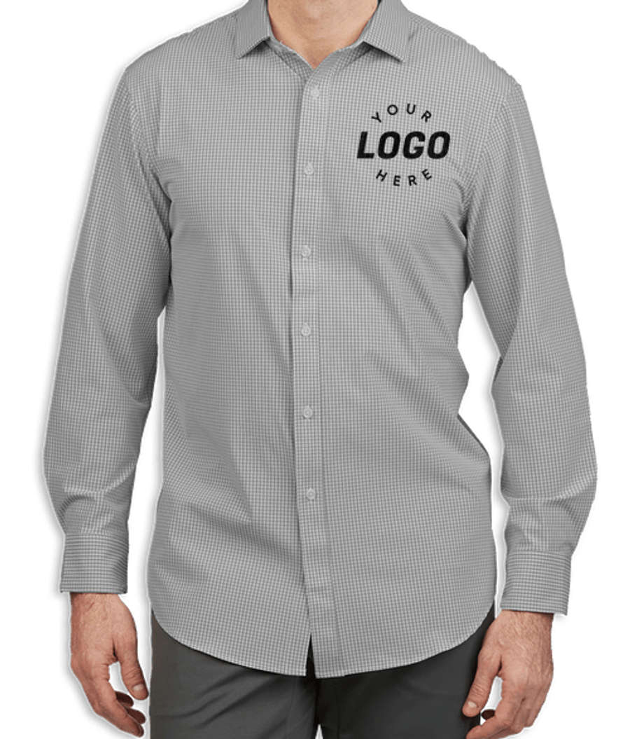 Edwards Point Grey Stretch Dress Shirt in Black Microcheck