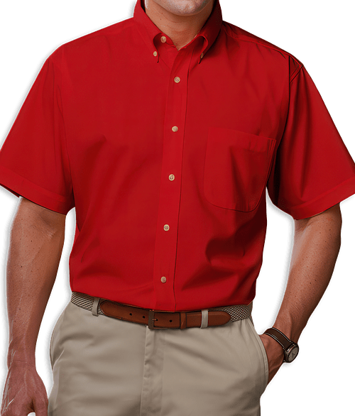 Blue Generation Scotchgard Short Sleeve Dress Shirt - Embroidered in Red