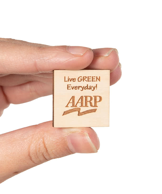 Laser Engraved 1" Square Wood Lapel Pin