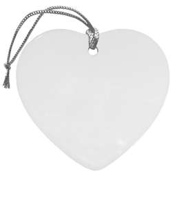 Full Color Heart Ceramic Ornament - Color: White with Silver Cord