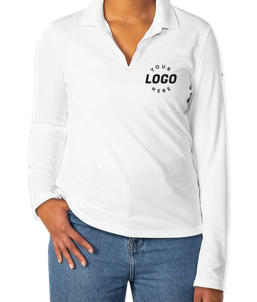 Nike Women's Dri-FIT Micro Pique Long Sleeve Performance Polo 2.0 - Embroidered in White