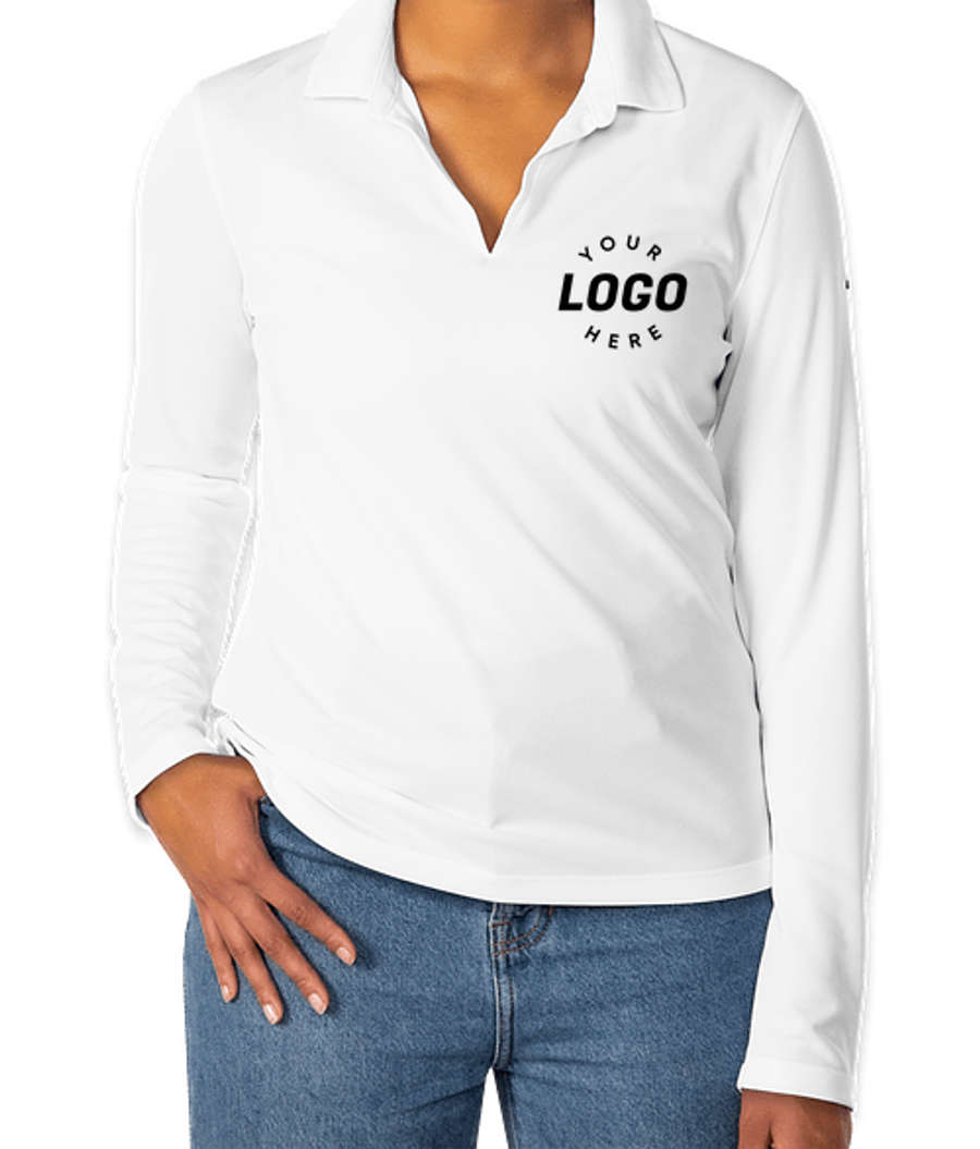 Nike Women's Dri-FIT Micro Pique Long Sleeve Performance Polo 2.0 - Printed in White