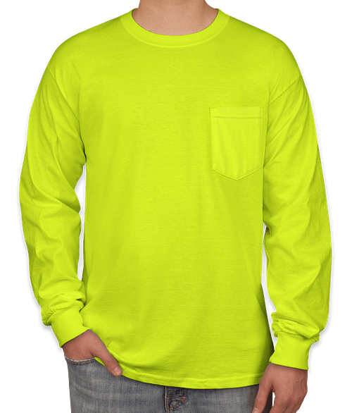 Gildan Ultra Cotton Long Sleeve Pocket T-shirt in Safety Green