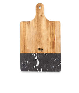 Laser Engraved Black Marble and Wood Cutting Board - Color: Black