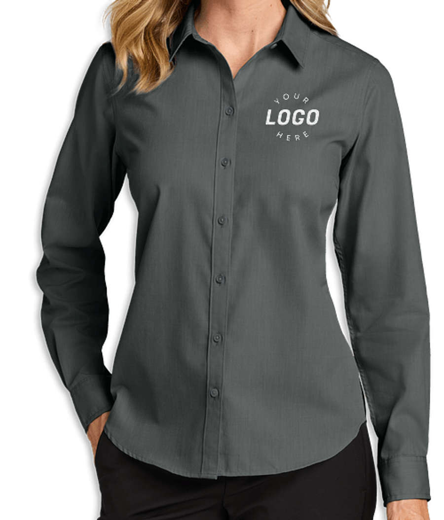 Port Authority Women's Easy Care Long Sleeve Nailhead Dress Shirt in Deep Black