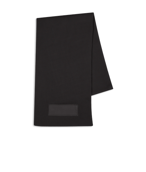 Knit Scarf with Cotton Twill Patch in Black