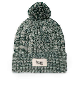 Ahead Aspen Pom Pom Beanie with Ivory Rectangle Patch - Color: University Hunter Green / Ivory