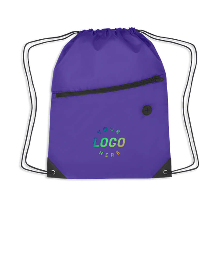 Full Color Sports Pack Zippered Drawstring Bag in Purple