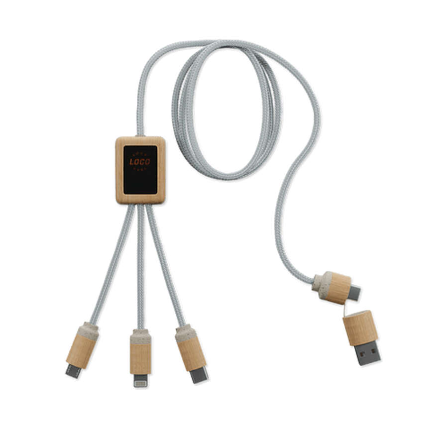 Laser Engraved SCX Innovative Design 5-in-1 Bamboo Charging Cable 2A in White