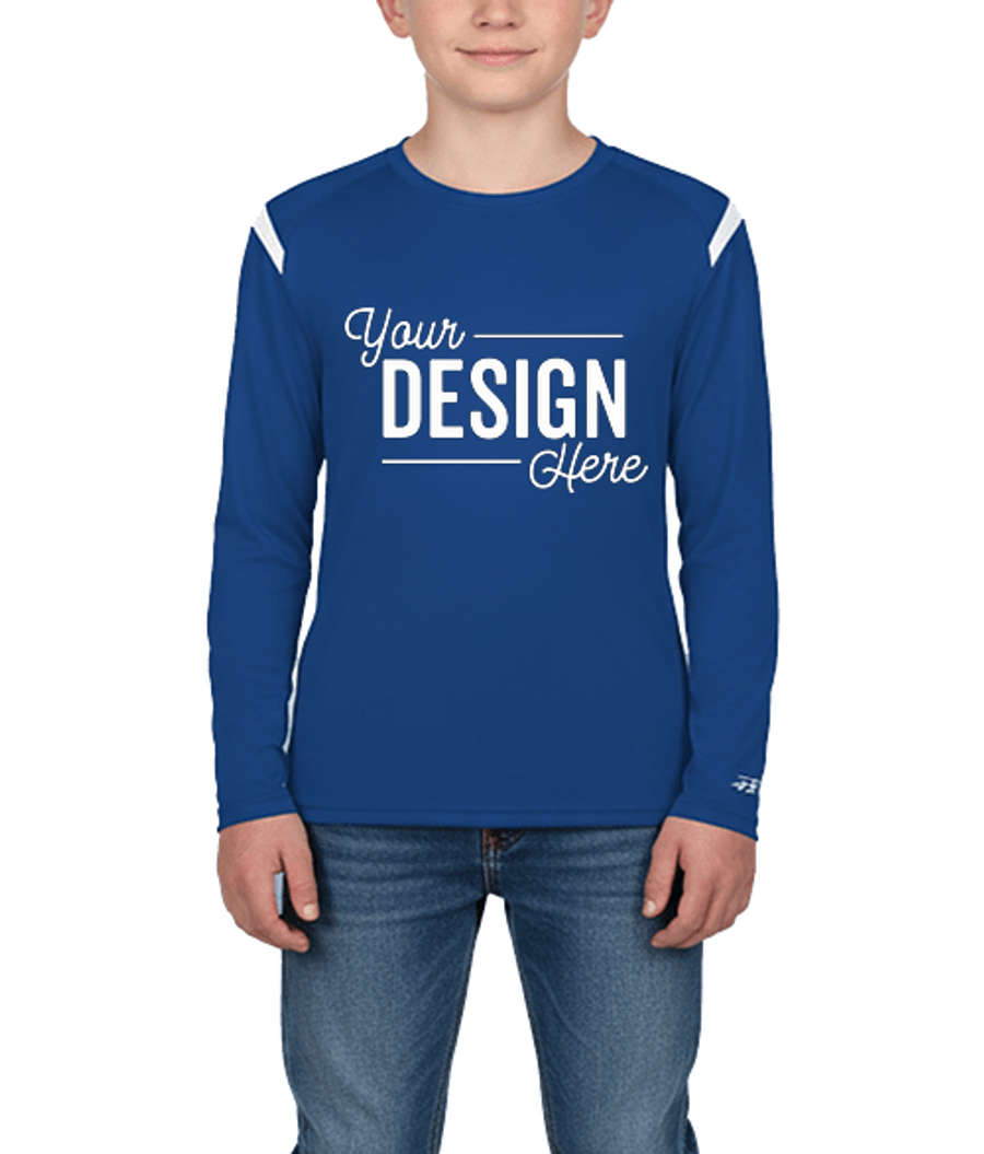 Badger Youth On The Rise Sport Paneled Long Sleeve Performance Shirt in Royal/White