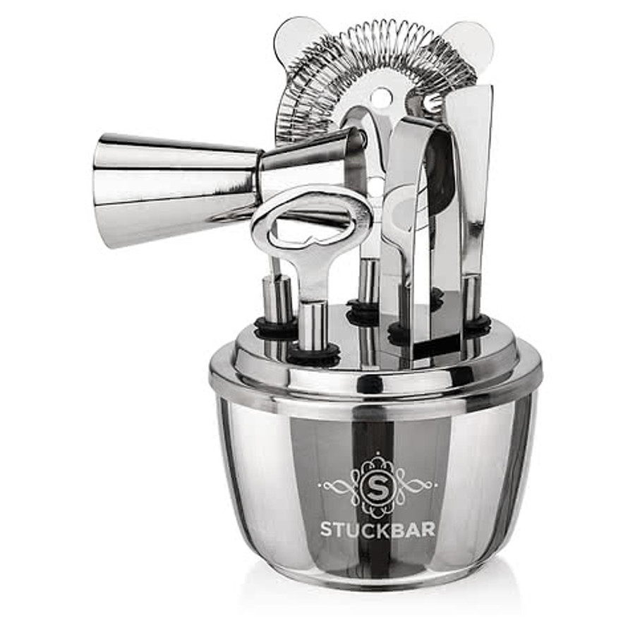 Laser Engraved Pescara 6 Piece Bar Tool Set in Shiny Silver