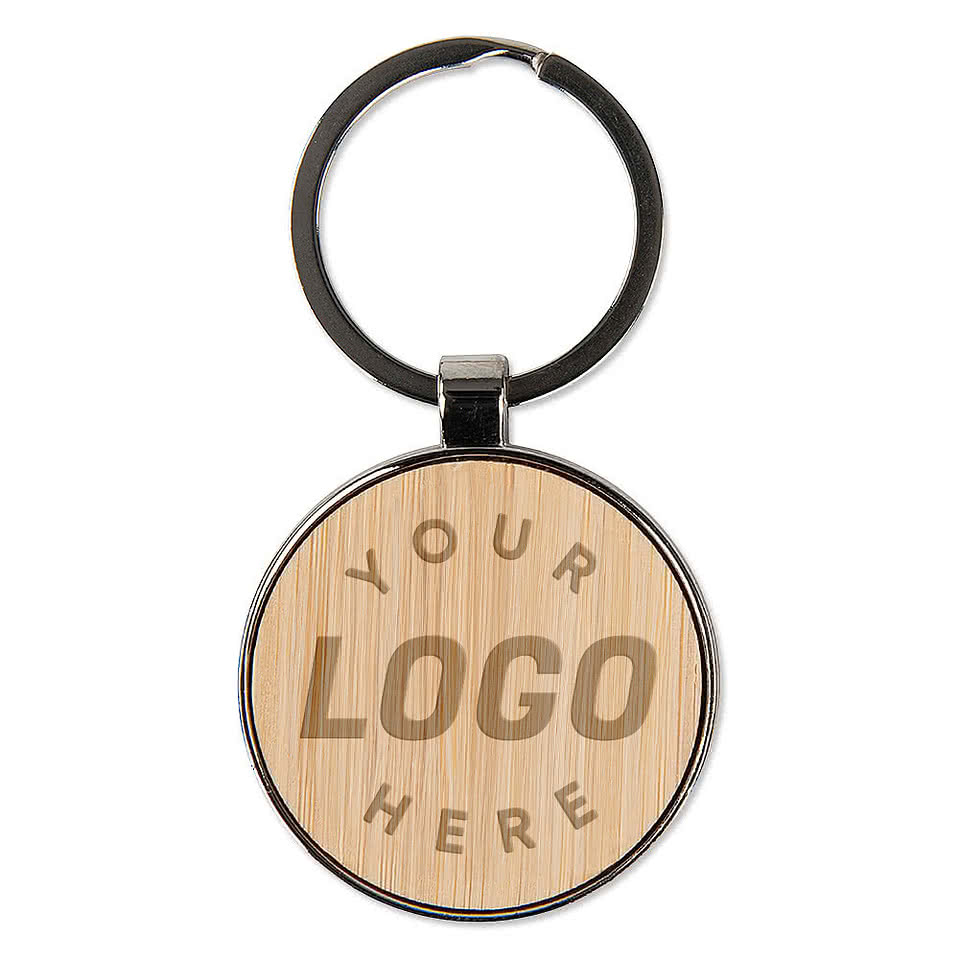 Laser Engraved Round Bamboo Keychain