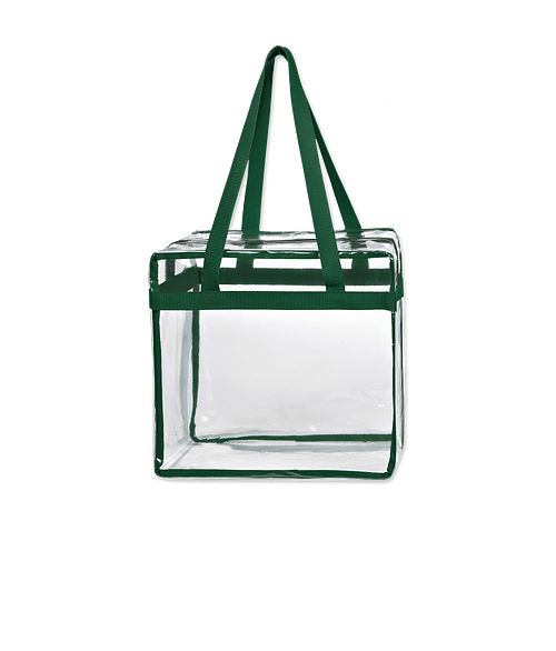 Clear EVA Zippered Tote Bag in Clear / Forest Green