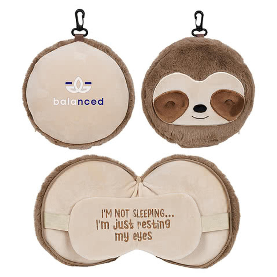 Full Color Comfort Pals Sloth 2-in-1 Pillow Sleep Mask in Brown
