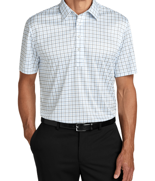 Port Authority UPF 50+ Shirt Collar Performance Polo - Printed in Black / Carolina Blue Check