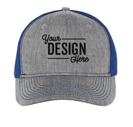 Port Authority Snapback Trucker Hat - Color: Heather Grey / Patriot Blue
