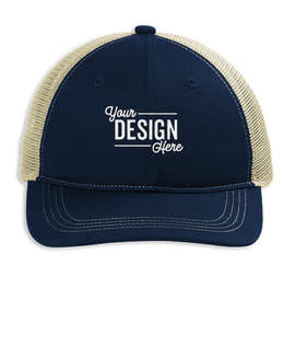 Port Authority Unstructured Snapback Trucker Hat - Color: True Navy / Tan