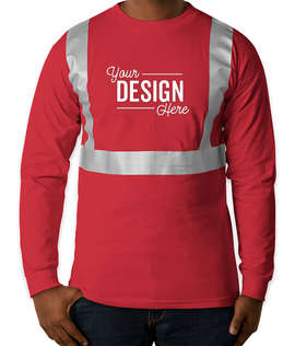 Bayside USA-Made Reflective 100% Cotton Long Sleeve T-shirt - Color: Red