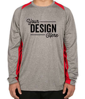 Sport-Tek Heather Contender Colorblock Long Sleeve Performance Shirt - Color: Vintage Heather / Red