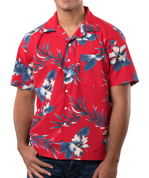 Blue Generation Hibiscus Print Short Sleeve Camp Shirt