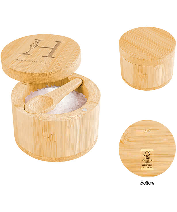 Laser Engraved Bamboo Salt Cellar Container