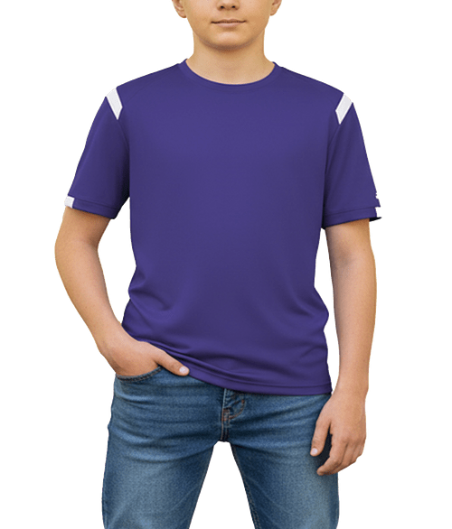 Badger Youth On The Rise Sport Paneled Performance Shirt in Purple/White